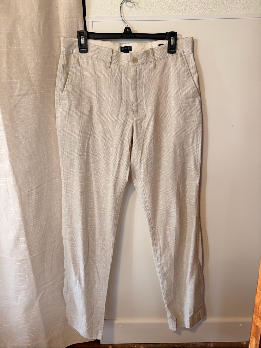 J. Crew Men's Light Beige Linen Cotton Pants - Straight Fit 31x32